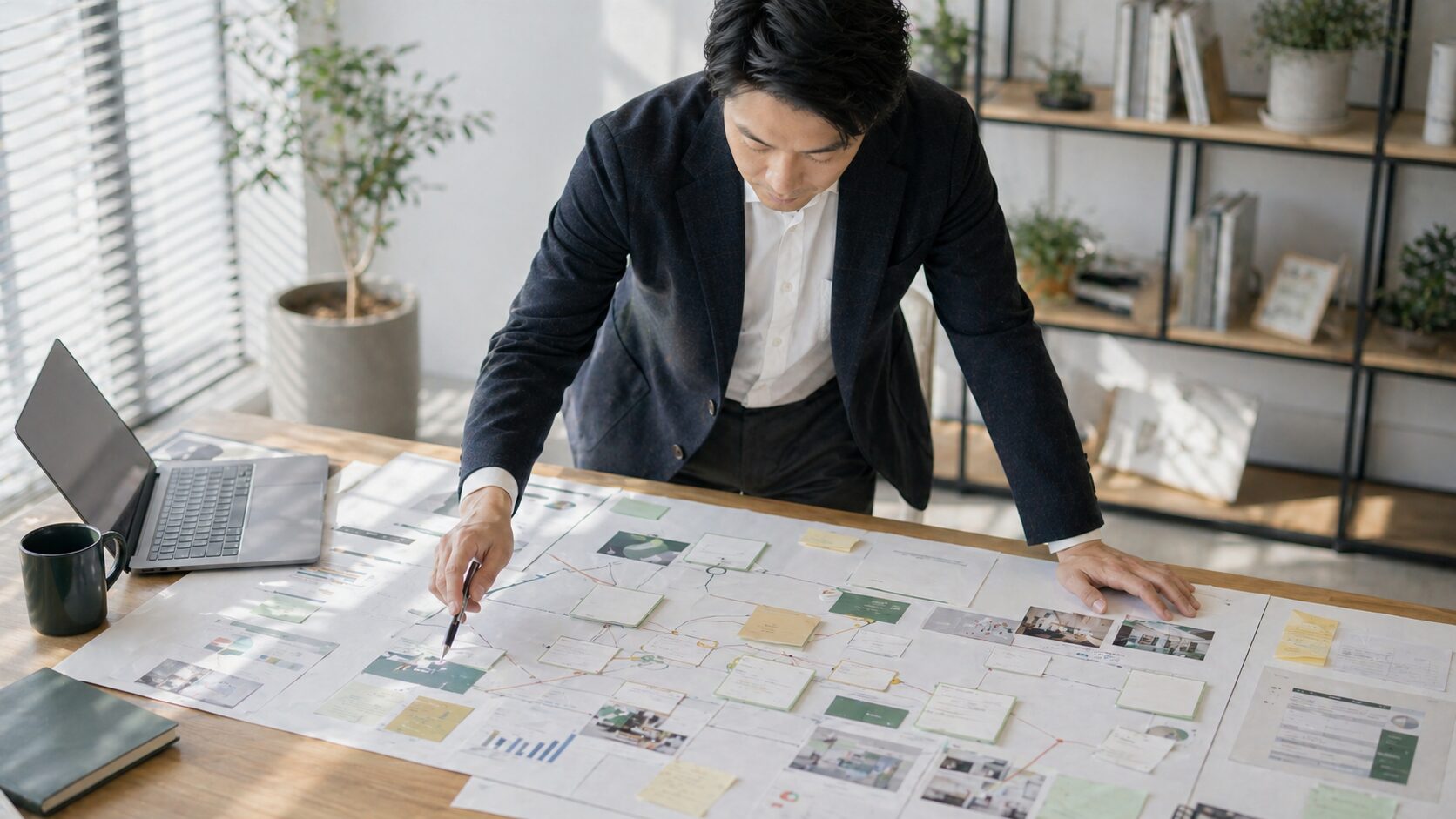 集客導線の全体像を俯瞰して確認するビジネスパーソン