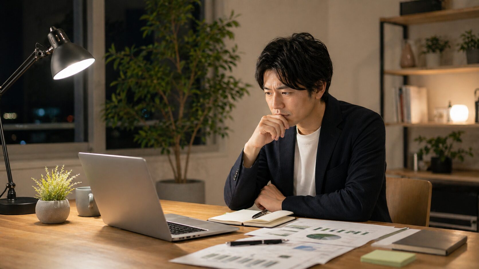 副業から独立できずデスクで悩むビジネスパーソン