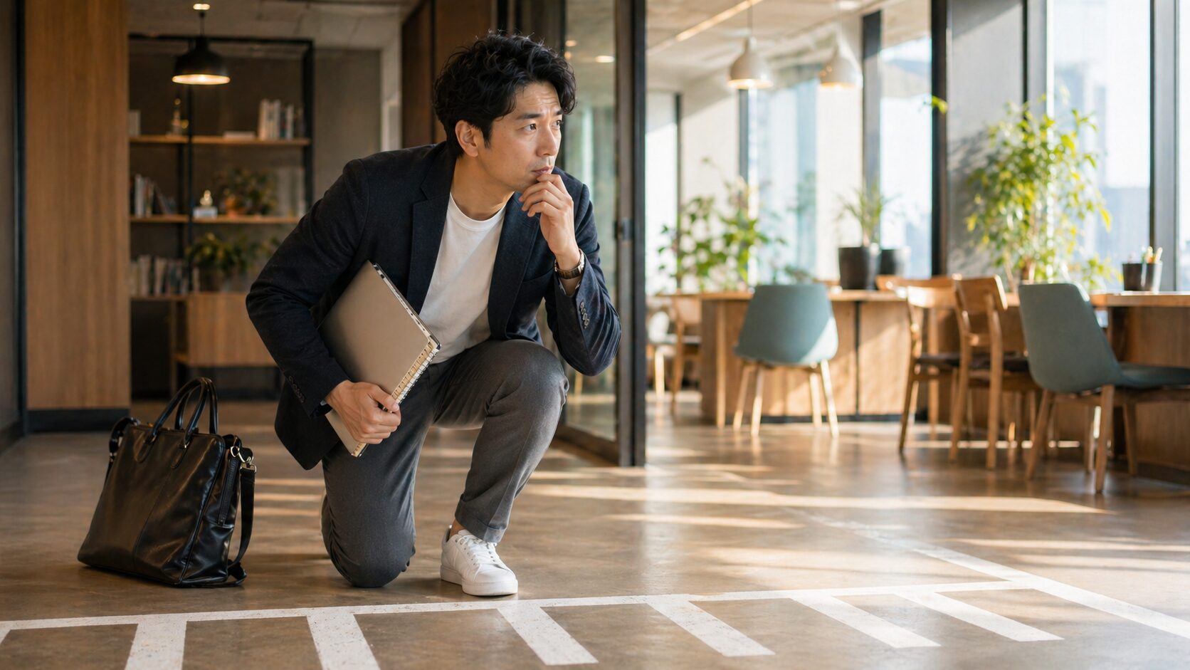 最初の1件に踏み出せない思い込みを表す起業家のイメージ