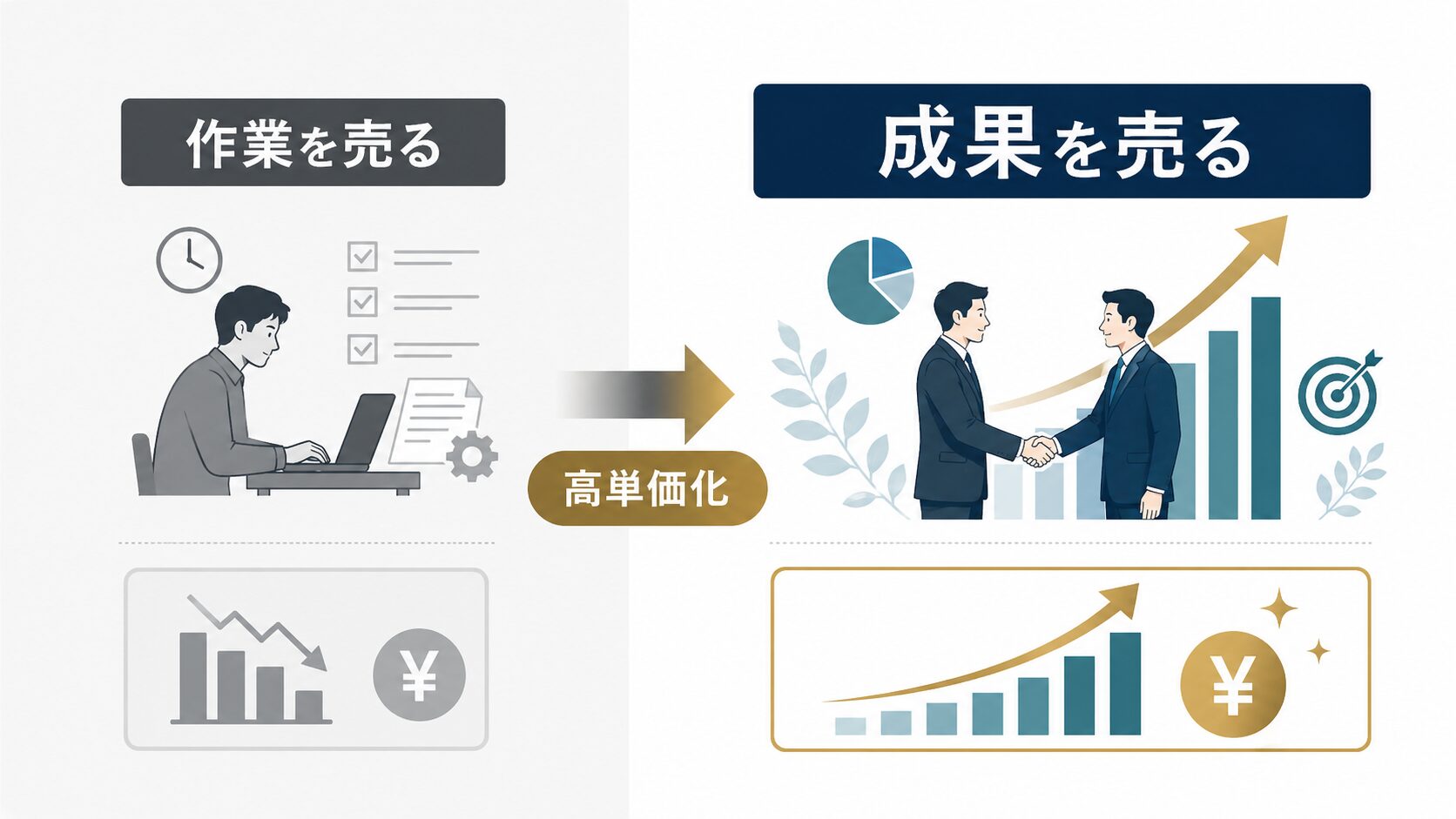 作業を売る状態から成果を売る状態へ高単価化する図解