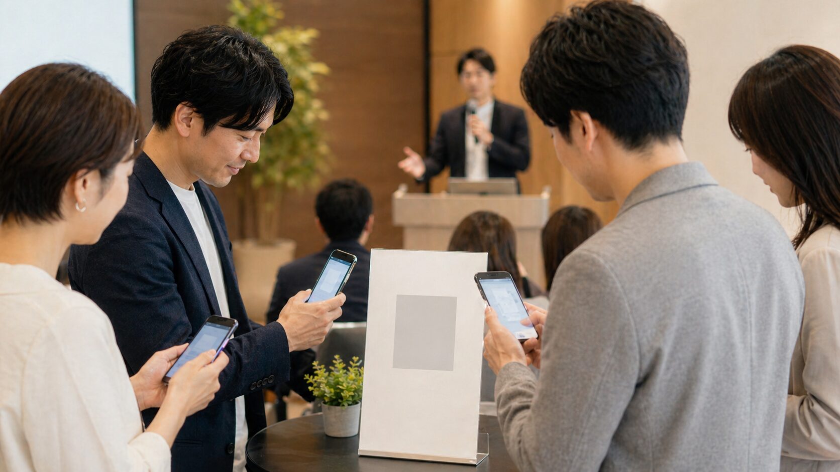 セミナー参加者がスマートフォンで登録導線に進むイメージ